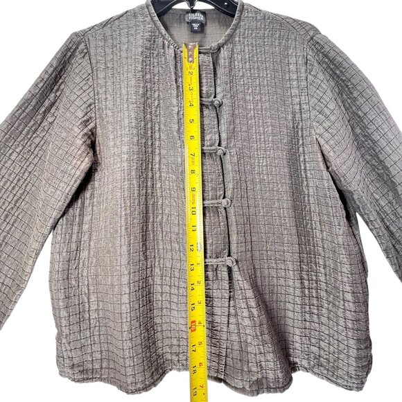 Eileen Fisher XS Jacket Textured Silk Linen Olive Green Mandarin Collar Buttons - Picture 9 of 11